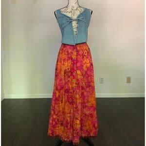 Vintage 90s Y2k St Johns Bay Skirt Orange Pink Boho Festival Button Up M Cotton